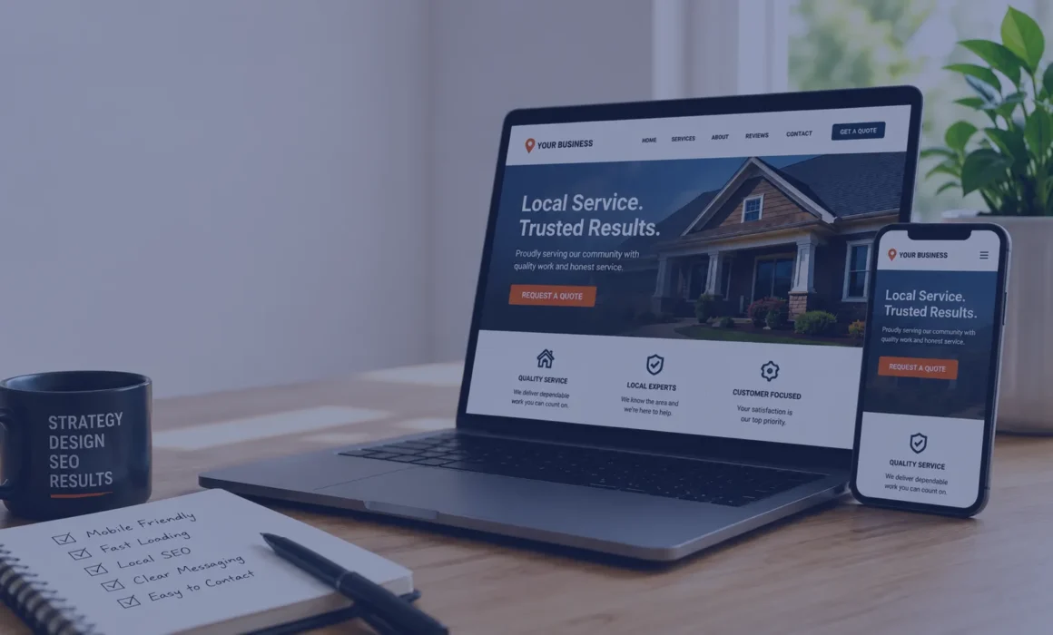 Local business website design shown on laptop and mobile phone